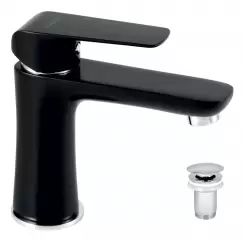 Baterie chiuveta baie cu ventil click-clack culoare negru Ferro, Tina imagine