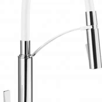 Baterie chiuveta bucatarie alb mat crom lucios cu dus extractabil Deante Gerbera imagine