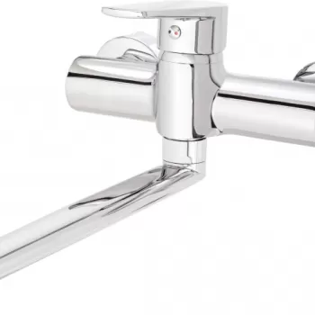 Baterie chiuveta bucatarie crom cu montare perete, pipa 245 mm, Deante Tubo imagine