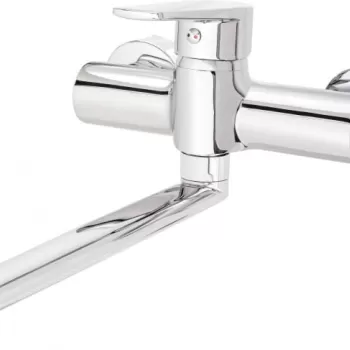 Baterie chiuveta bucatarie crom cu montare perete, pipa 245 mm, Deante Tubo imagine