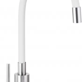 Baterie chiuveta bucatarie cu pipa flexibila alb mat crom lucios Deante Luno imagine