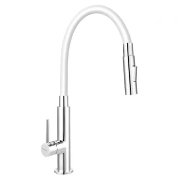 Baterie chiuveta bucatarie cu pipa flexibila alb mat Ferro Zumba Slim 2F imagine