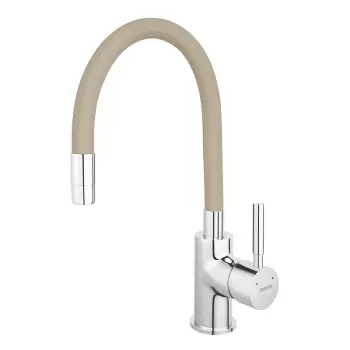 Baterie chiuveta bucatarie cu pipa flexibila bej Ferro, Zumba imagine