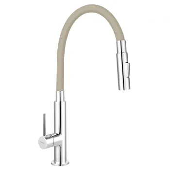 Baterie chiuveta bucatarie cu pipa flexibila bej mat Ferro Zumba Slim 2F imagine