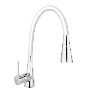 Baterie chiuveta bucatarie cu pipa flexibila culoare alb mat Ferro Zumba II imagine