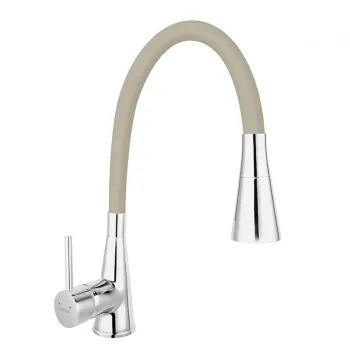 Baterie chiuveta bucatarie cu pipa flexibila culoare bej mat Ferro Zumba II imagine