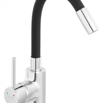 Baterie chiuveta bucatarie cu pipa flexibila Ferro Fiesta, crom negru imagine
