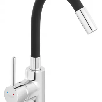 Baterie chiuveta bucatarie cu pipa flexibila Ferro Fiesta, crom negru imagine