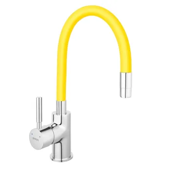 Baterie chiuveta bucatarie cu pipa flexibila galben mat Ferro Zumba imagine