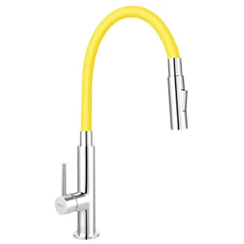 Baterie chiuveta bucatarie cu pipa flexibila galben mat Ferro Zumba Slim 2F imagine