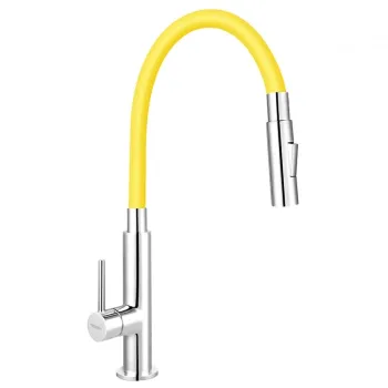 Baterie chiuveta bucatarie cu pipa flexibila galben mat Ferro Zumba Slim 2F imagine