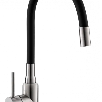 Baterie chiuveta bucatarie cu pipa flexibila, negru, Alveus Flexa imagine