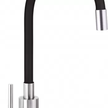 Baterie chiuveta bucatarie cu pipa flexibila negru mat crom lucios Deante Luno imagine