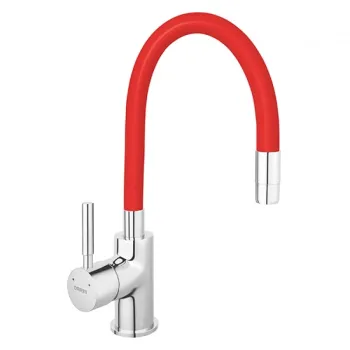 Baterie chiuveta bucatarie cu pipa flexibila rosu mat Ferro Zumba imagine