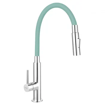 Baterie chiuveta bucatarie cu pipa flexibila turcoaz mat Ferro Zumba Slim 2F imagine