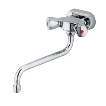 Baterie chiuveta bucatarie dubla comanda Kludi Standard montare pe perete, crom lucios imagine