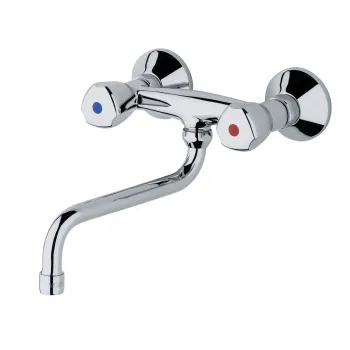 Baterie chiuveta bucatarie dubla comanda Kludi Standard montare perete, crom lucios imagine