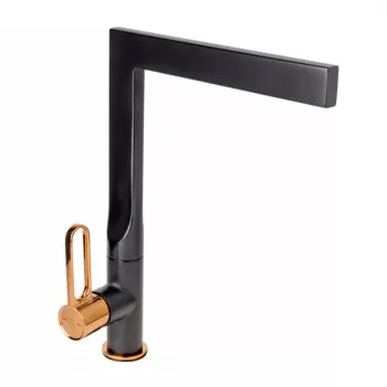 Baterie chiuveta bucatarie FDesign Zaffiro, negru mat rose gold lucios imagine