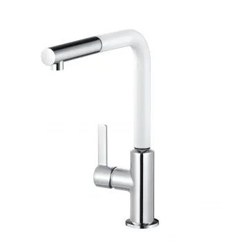 Baterie chiuveta bucatarie Kludi L-ine S cu dus extractibil alb mat crom lucios imagine