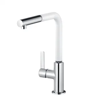 Baterie chiuveta bucatarie Kludi L-ine S cu dus extractibil alb mat crom lucios imagine