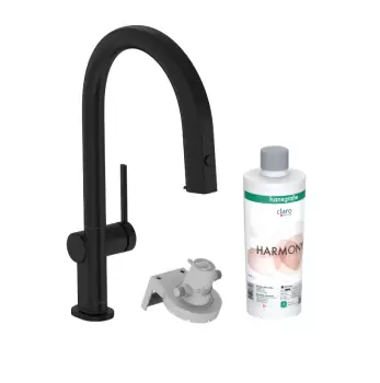 Baterie chiuveta bucatarie neagra cu filtru de apa Hansgrohe Aqittura M91 76800670 imagine