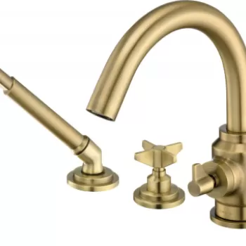 Baterie cu montare pe cada, para de dus inclusa, culoare bronz, Temisto imagine