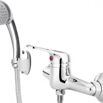 Baterie dus Deante Lobo cu para dus, furtun si suport fix, crom lucios imagine