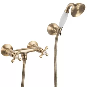 Baterie dus FDesign Lacrima cu para si furtun dus, bronz periat imagine