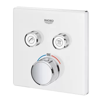 Baterie dus incastrata termostatata alb crom, patrata, cu 2 iesiri, Grohe SmartControl imagine