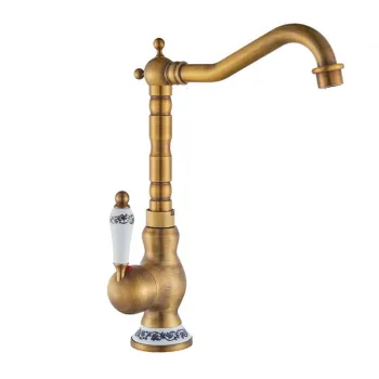 Baterie lavoar aurie retro, inalta, cu montare pe blat imagine