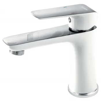 Baterie lavoar baie alb mat crom lucios cu ventil click-clack Ferro Tina imagine