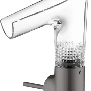 Baterie lavoar baie antracit periat sticla transparenta cu ventil inclus Hansgrohe Axor Starck V 140 Diamond Cut imagine