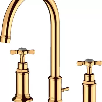 Baterie lavoar baie auriu lucios cu 3 orificii si ventil pop-up Hansgrohe Axor Montreux 180 imagine