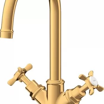 Baterie lavoar baie auriu lucios, dubla comanda, ventil pop-up, Hansgrohe Axor Montreux 210 imagine