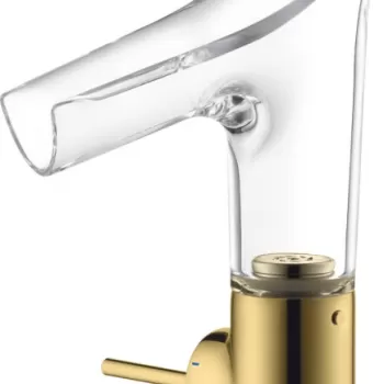 Baterie lavoar baie auriu lucios sticla transparenta cu ventil inclus Hansgrohe Axor Starck V 140 imagine