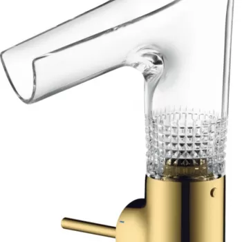 Baterie lavoar baie auriu lucios sticla transparenta cu ventil inclus Hansgrohe Axor Starck V 140 Diamond Cut imagine