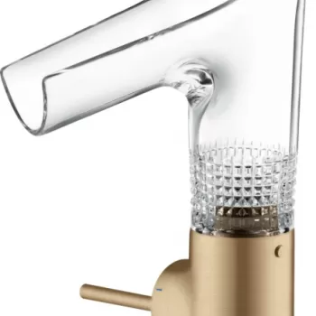 Baterie lavoar baie bronz periat sticla transparenta cu ventil inclus Hansgrohe Axor Starck V 140 Diamond Cut imagine