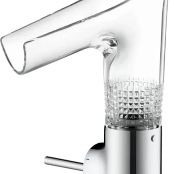 Baterie lavoar baie crom sticla transparenta cu ventil inclus Hansgrohe Axor Starck V 140 Diamond Cut imagine