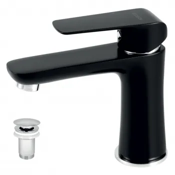 Baterie lavoar baie negru mat cu ventil click-clack Ferro Tina imagine