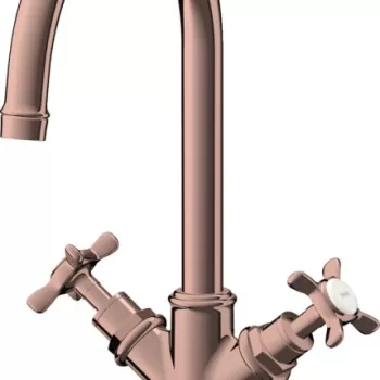 Baterie lavoar baie red gold lucios, dubla comanda, ventil pop-up, Hansgrohe Axor Montreux 210 imagine