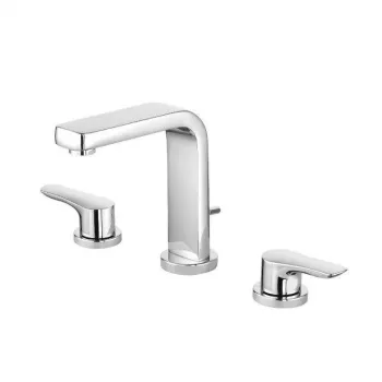 Baterie lavoar cu 3 orificii Kludi PureSolid ventil inclus crom lucios imagine