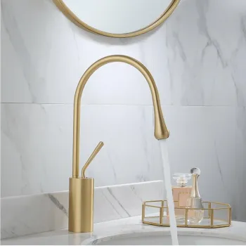 Baterie lavoar inalta, auriu nichelat, cu pipa pivotanta 360 de grade imagine