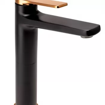 Baterie lavoar inalta FDesign Seppia, negru mat rose gold lucios imagine