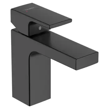 Baterie lavoar negru mat, cu ventil pop-up, Vernis Shape 100, Hansgrohe imagine