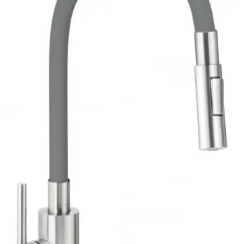 Baterie pentru chiuveta bucatarie, antracit, cap mixer, pipa flexibila, 2 tipuri de jet, Deante Luno imagine