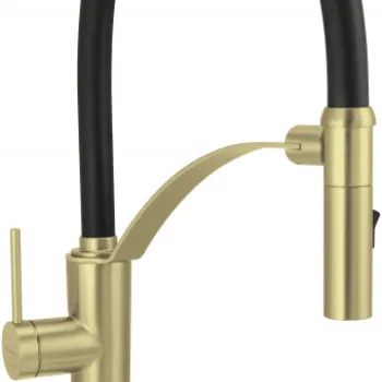 Baterie pentru chiuveta bucatarie, auriu, cap mixer, pipa flexibila, 2 tipuri de jet, Deante Corda imagine