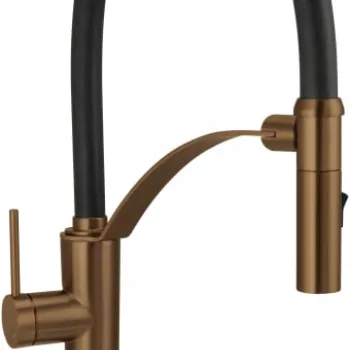 Baterie pentru chiuveta bucatarie, bronz, cap mixer, pipa flexibila, 2 tipuri de jet, Deante Corda imagine