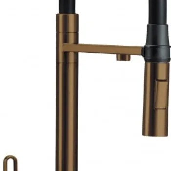 Baterie pentru chiuveta bucatarie, bronz, racord pentru filtrul de apa, pipa elastica, Deante Magnetic imagine