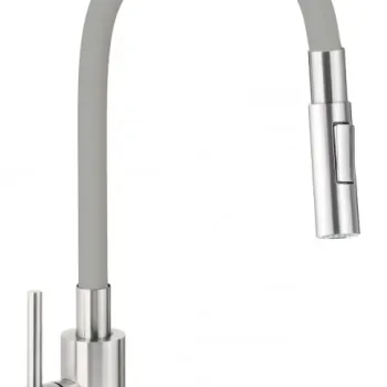 Baterie pentru chiuveta bucatarie, gri, cap mixer, pipa flexibila, 2 tipuri de jet, Deante Luno imagine