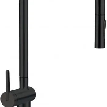 Baterie pentru chiuveta bucatarie, negru, cap mixer, 2 tipuri de jet, dus extractabil, Deante Momi imagine